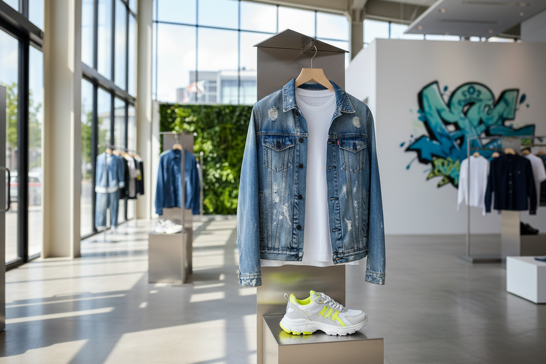 Die neuesten Modetrends für Herren in einem hellen, modernen Setting – Neuheiten bei Modeeins.