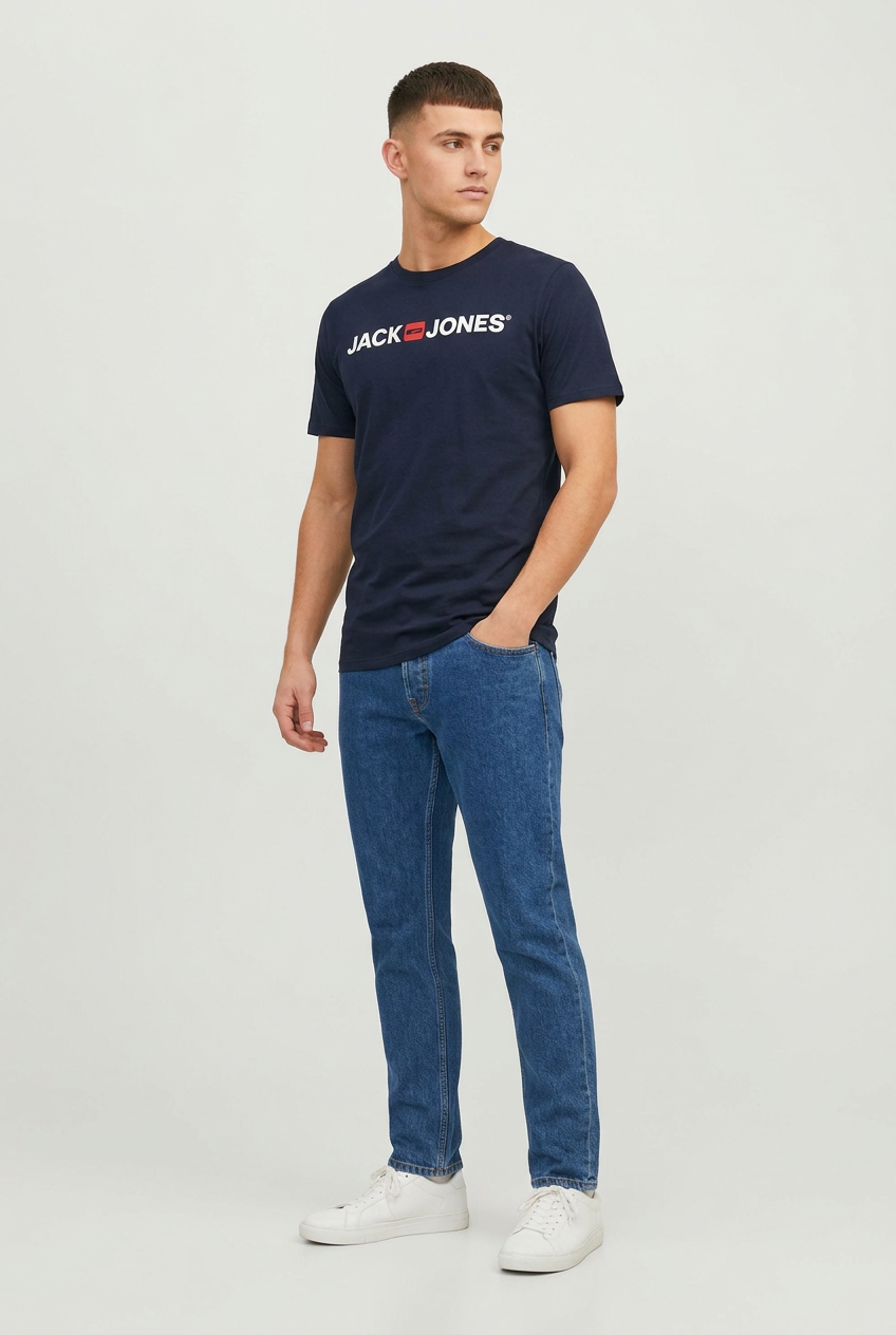 Jack & Jones Logo Tee Shirt Logoprint Rundhals Shirt Kurzarm Basic Crew Neck