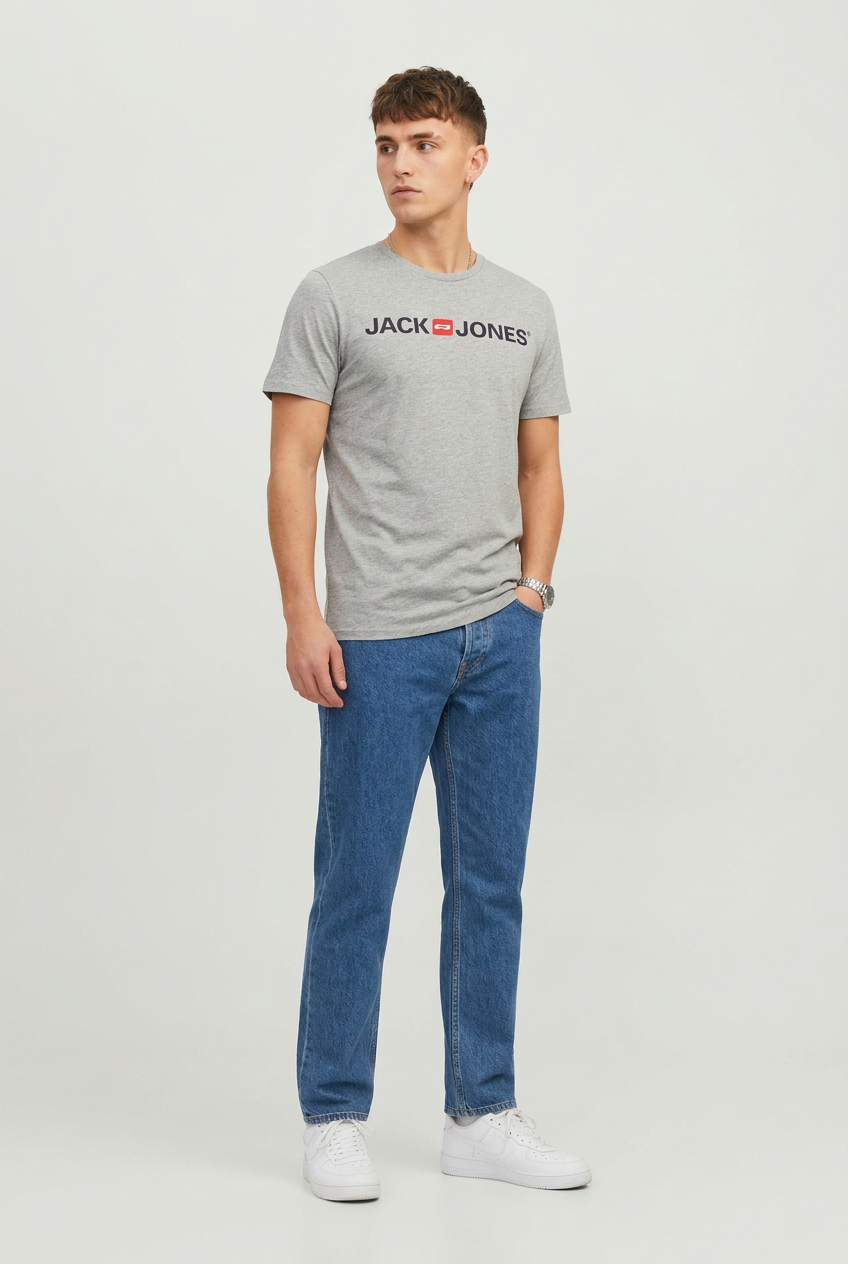 Jack & Jones Logo Tee Shirt Logoprint Rundhals Shirt Kurzarm Basic Crew Neck