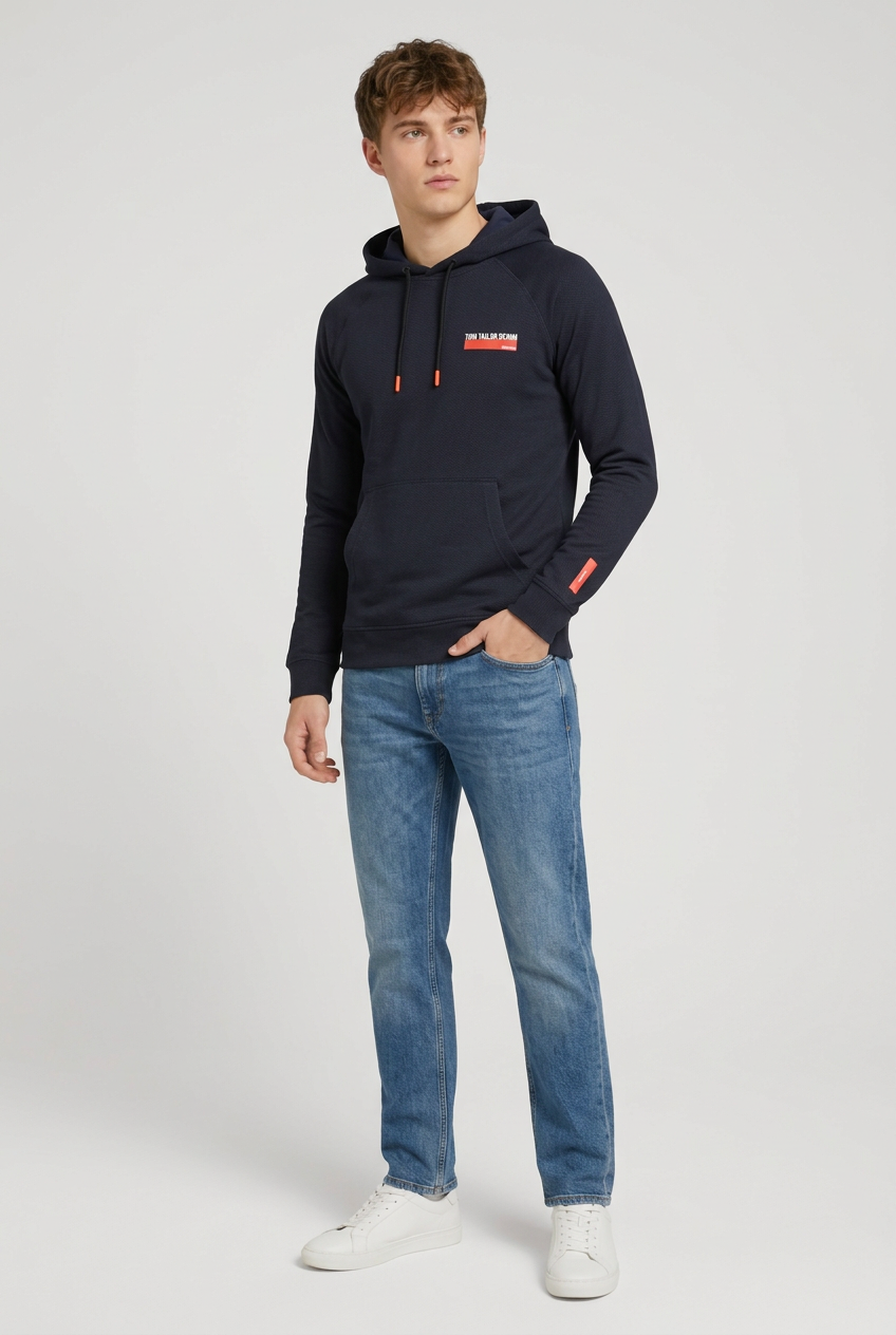 TOM TAILOR Denim Aop Hoodie Sweater Snake Camou